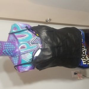 Bebe Vintage 100% Leather Spaghetti Strap Top Black Large